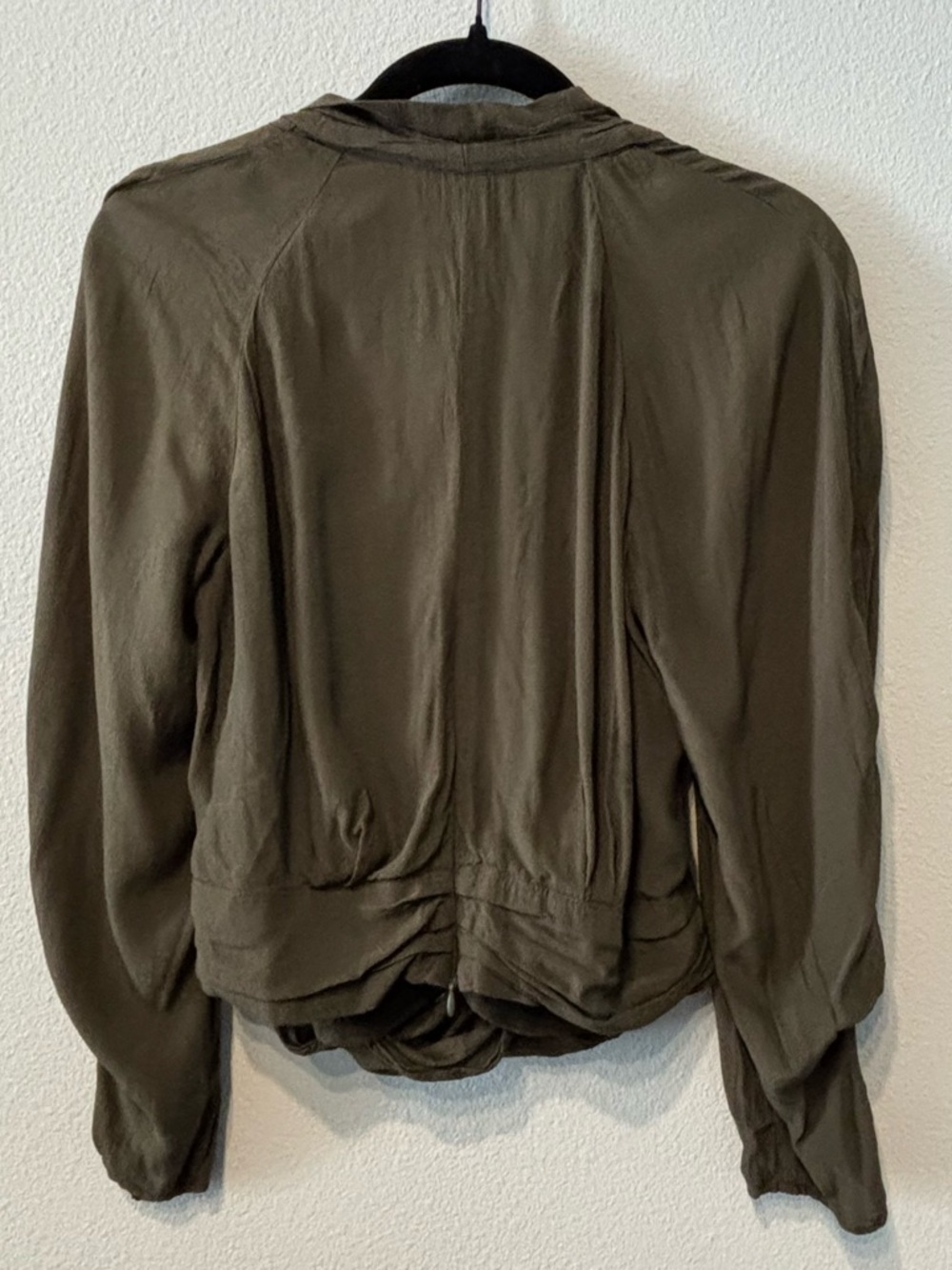 Express Olive Green Draped Surplice Blouse Back Zip Size Medium - Picture 3 of 7